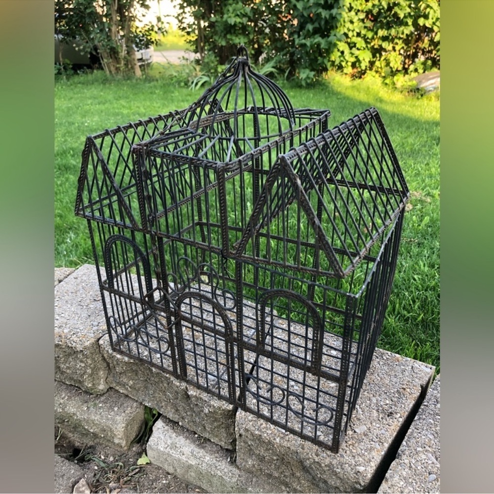 Decorative Black Metal Birdcage Accent